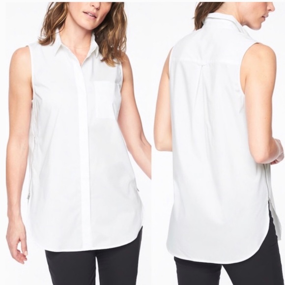 Athleta Shell White Hayes Sleeveless Zipper Button Tank Top
